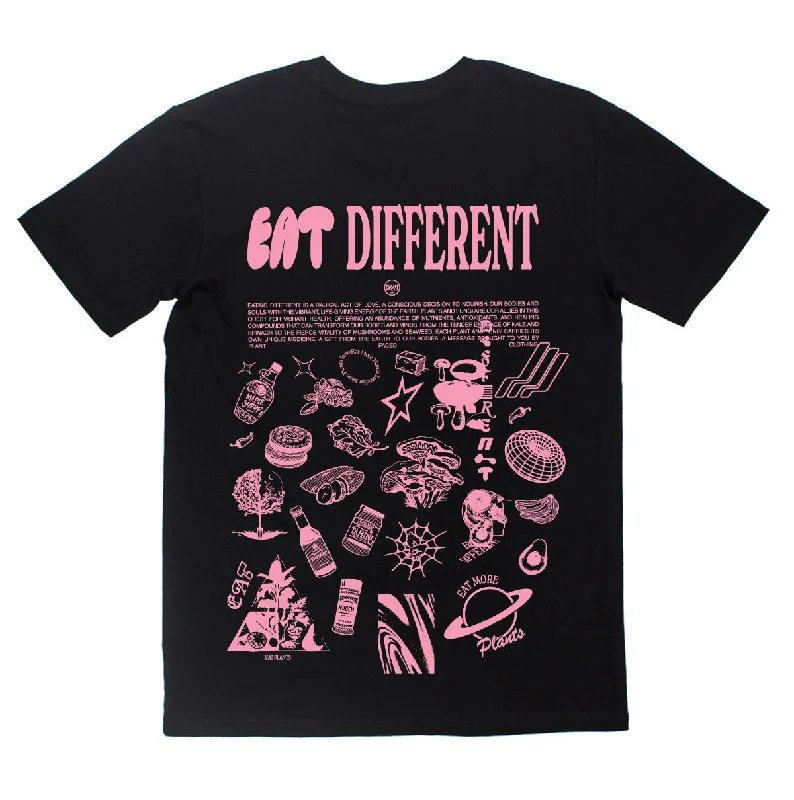 Eat Different - Pink on Black T-Shirt