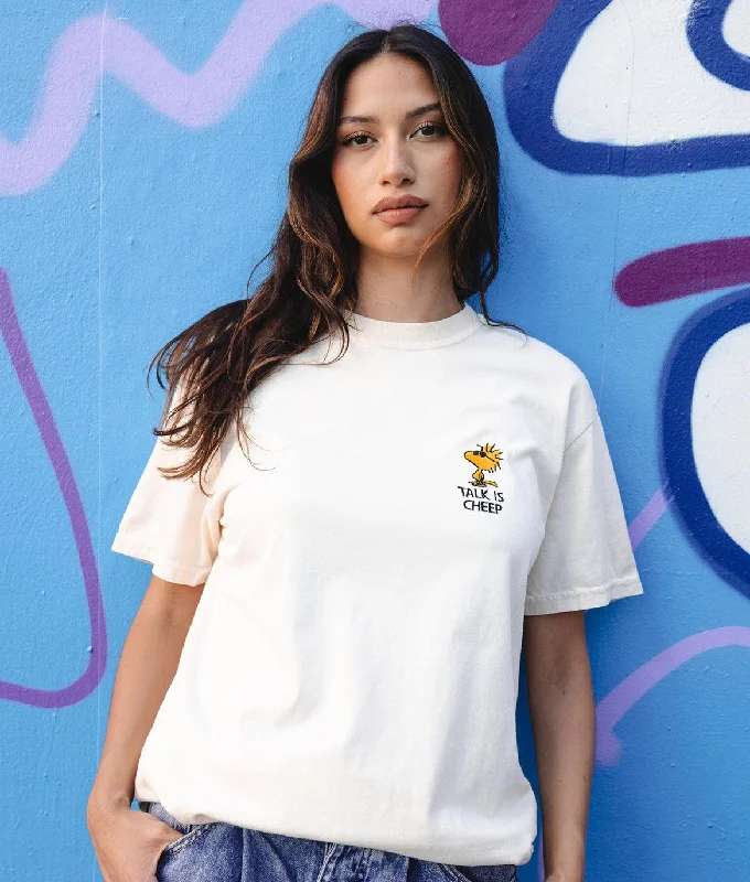 Peanuts Woodstock Talk is Cheep Embroidered Boyfriend Tee