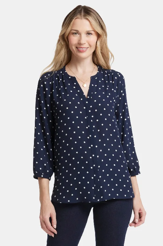 Pintuck Blouse - Indigo Dot