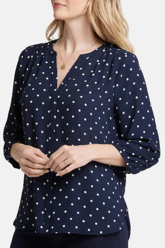 Pintuck Blouse - Indigo Dot