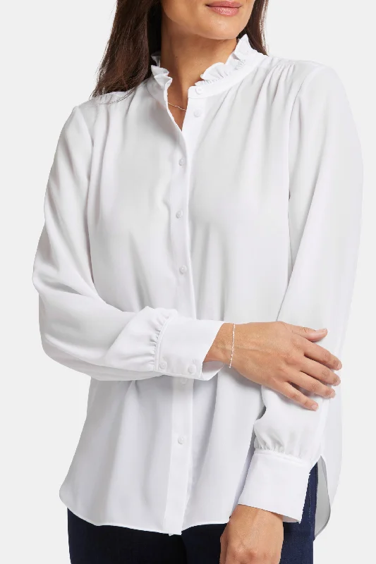 Ruffle Neck Blouse - Optic White