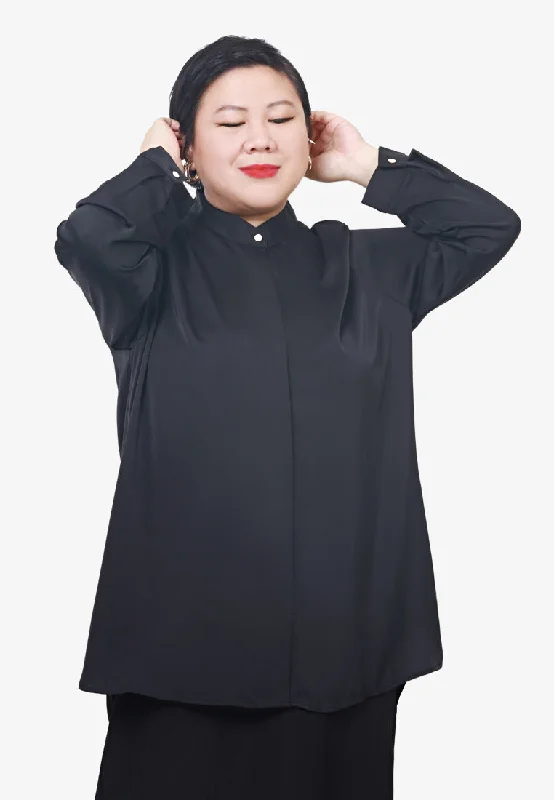 Sophie Satin Work Blouse - Black