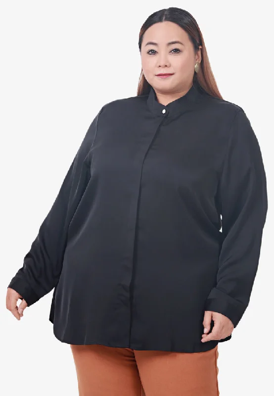 Sophie Satin Work Blouse - Black