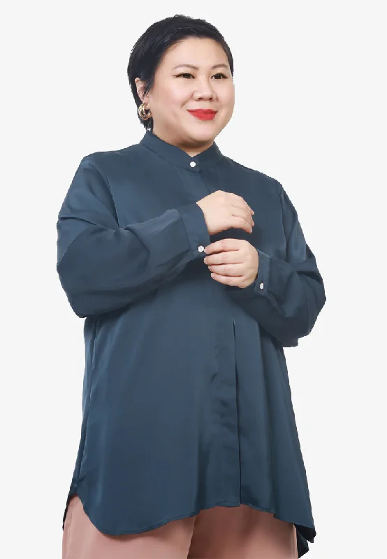 Sophie Satin Work Blouse - Dark Blue