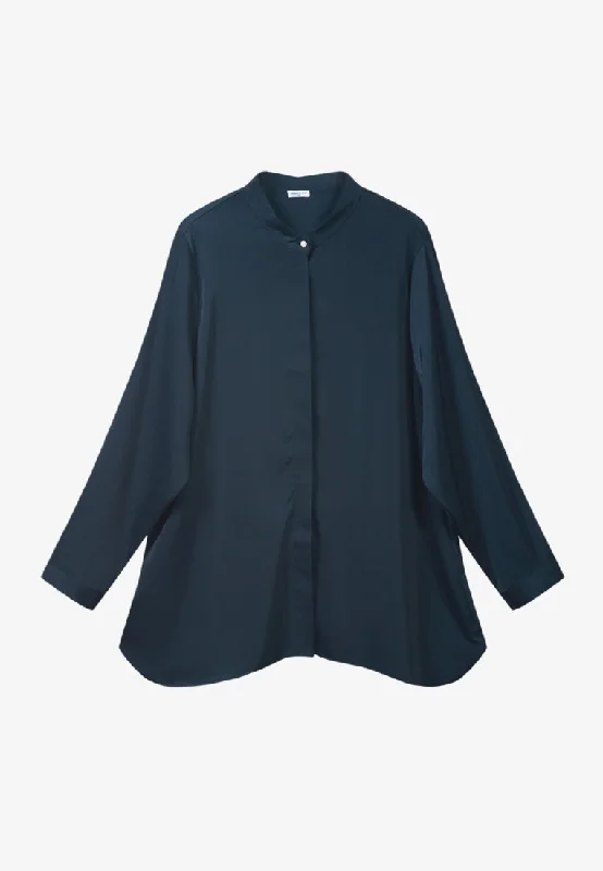 Sophie Satin Work Blouse - Dark Blue