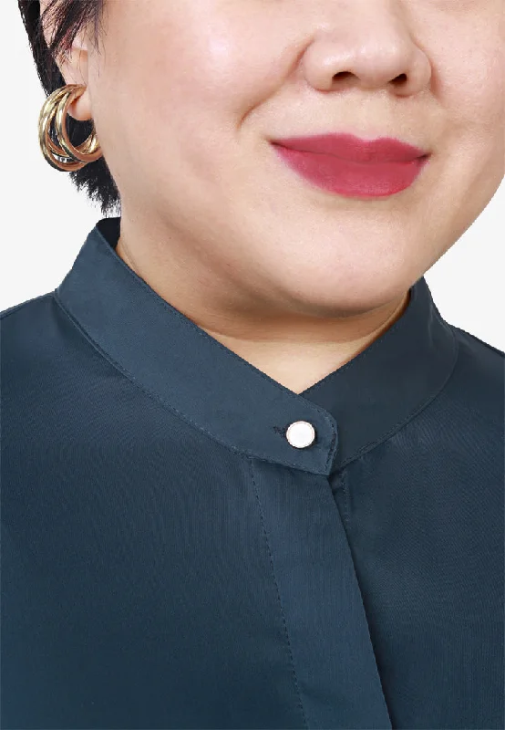 Sophie Satin Work Blouse - Dark Blue