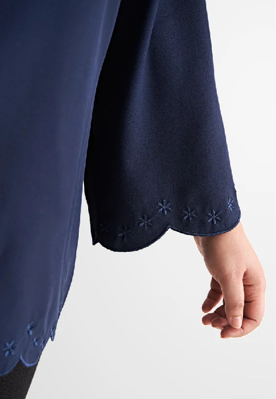 Erica Scallop Embroidery Edge  Blouse - Dark Blue