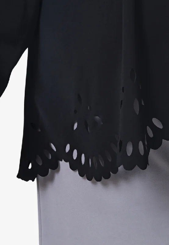 Lasey Minimalist Laser Cut Embroidery Blouse - Black