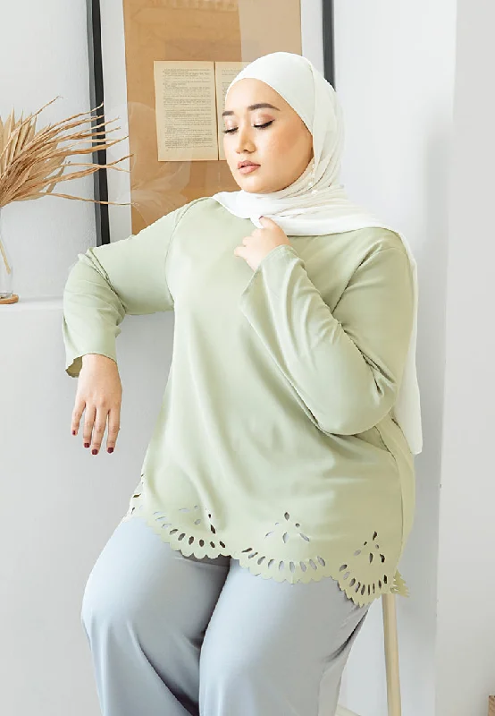 Lasey Minimalist Laser Cut Embroidery Blouse - Light Green