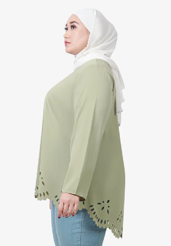 Lasey Minimalist Laser Cut Embroidery Blouse - Light Green