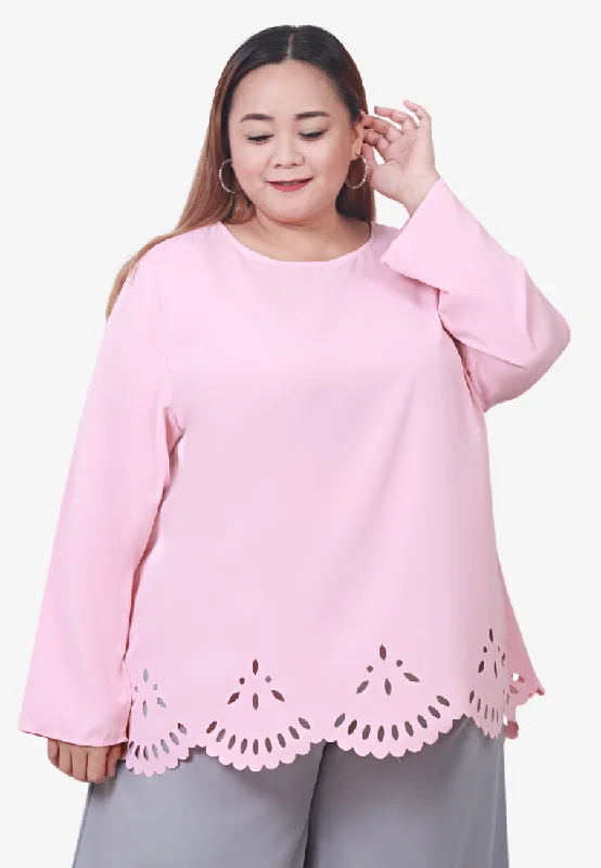 Lasey Minimalist Laser Cut Embroidery Blouse - Light Pink