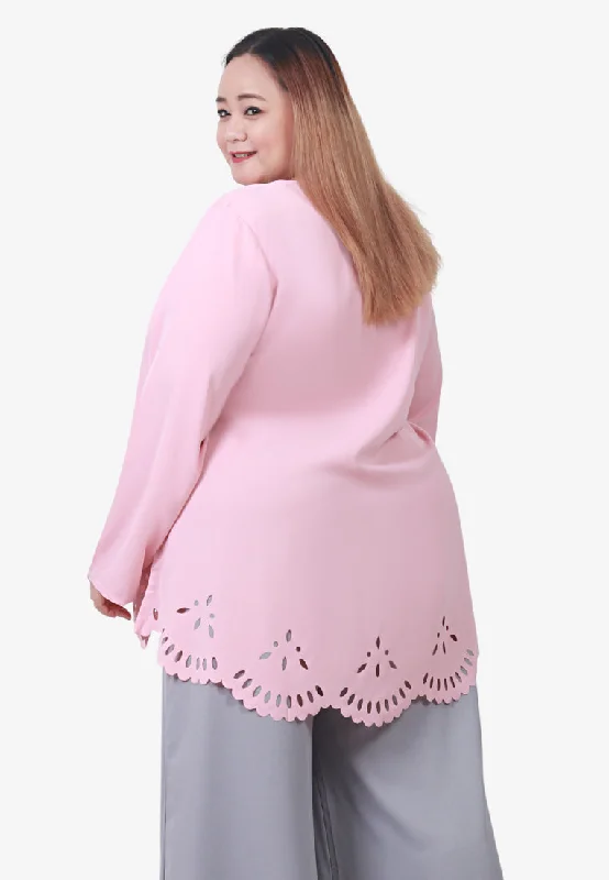 Lasey Minimalist Laser Cut Embroidery Blouse - Light Pink