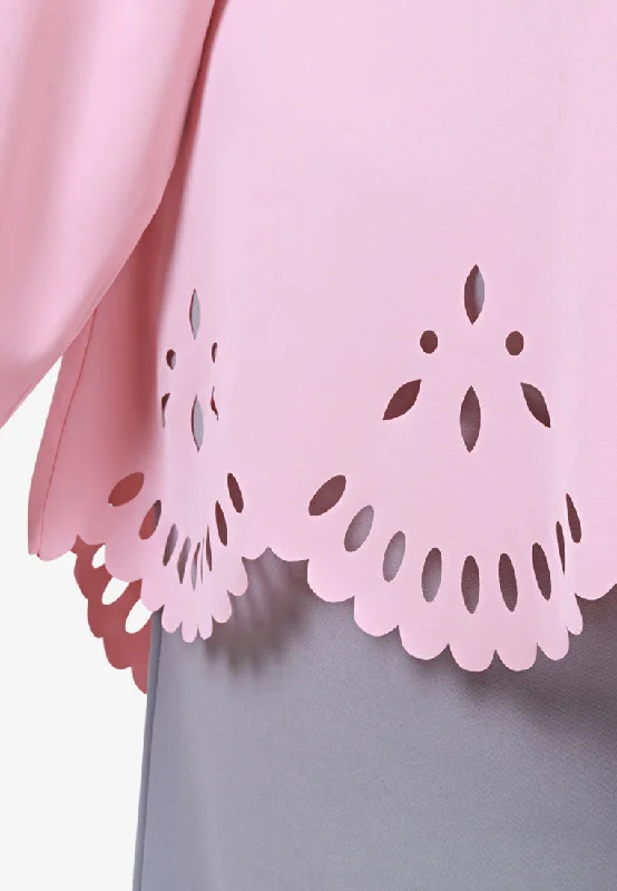 Lasey Minimalist Laser Cut Embroidery Blouse - Light Pink