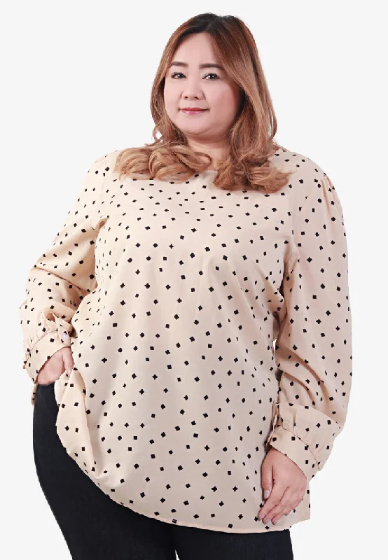 Lovie Polka Dot Prints Blouse - Beige