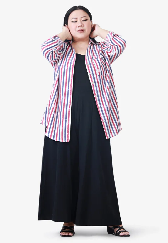 Retro Bold Long Sleeves Stripes Shirt - Blue Red