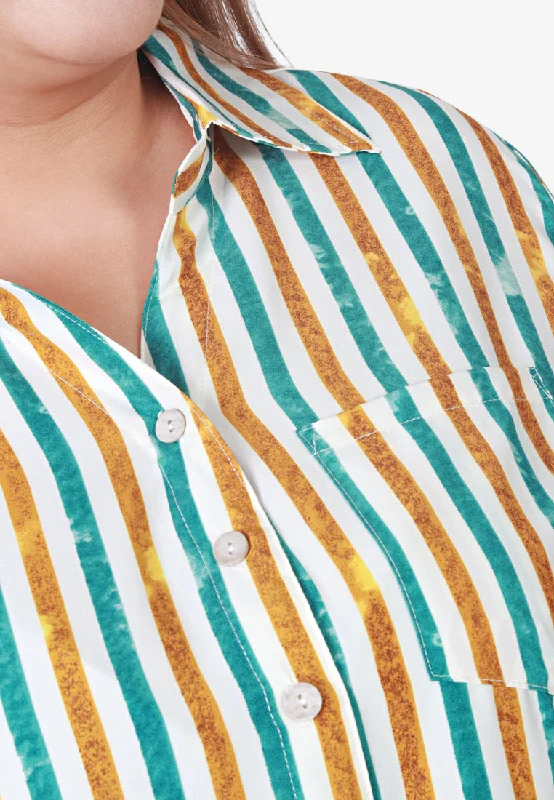 Retro Bold Long Sleeves Stripes Shirt - Green Yellow