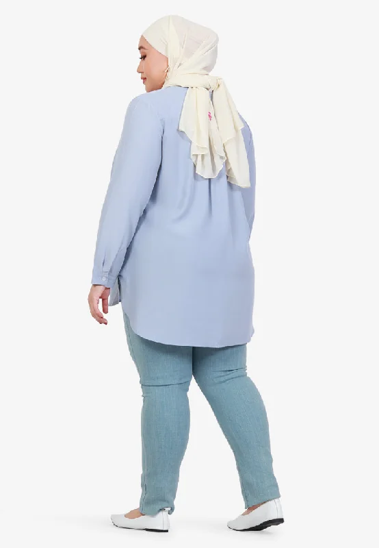 Buena Minimalist Hidden Button Top - Blue