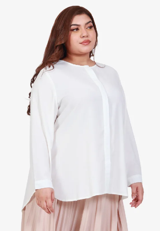 Buena Minimalist Hidden Button Top - White