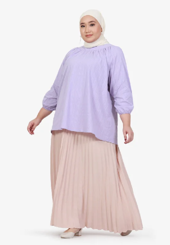 Babetta Round Neck Textured Cotton Blouse - Lilac