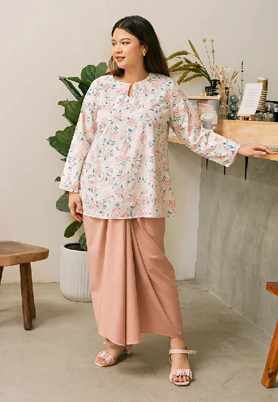 Intan Cotton Embroidery Kurung Kedah Top - Pink