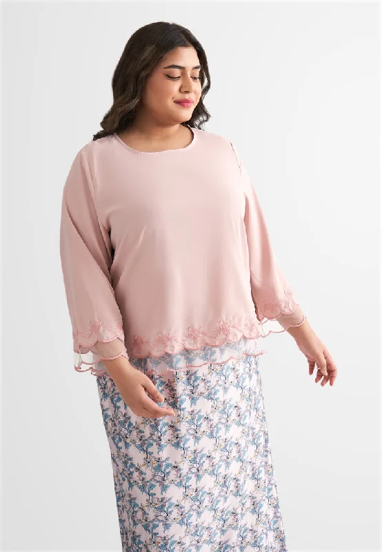 Ellah Petite Plus Short Embroidery Kurung Top - Pink