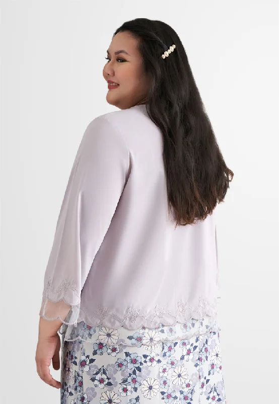 Ellah Petite Plus Short Embroidery Kurung Top - Grey Lilac