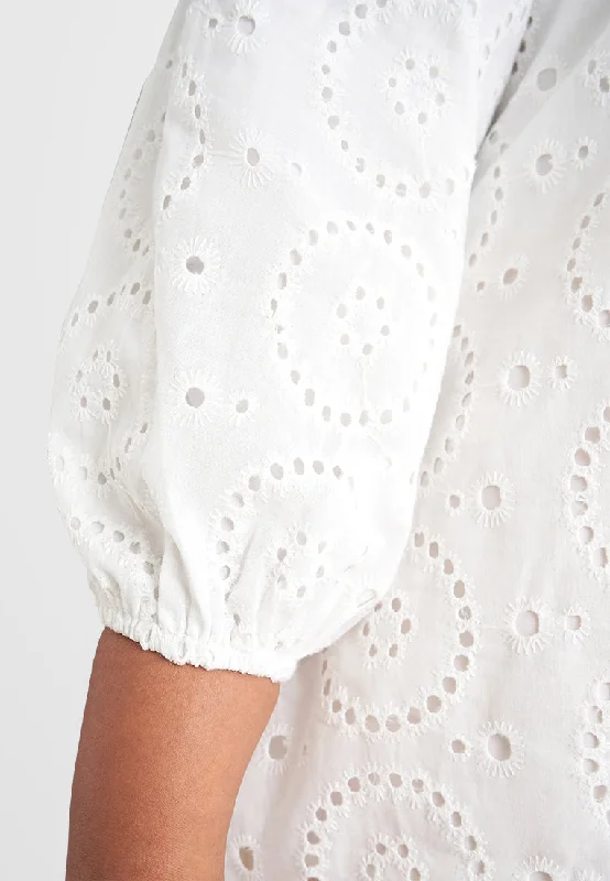 Emelda Embroidery Eyelet Blouse - White