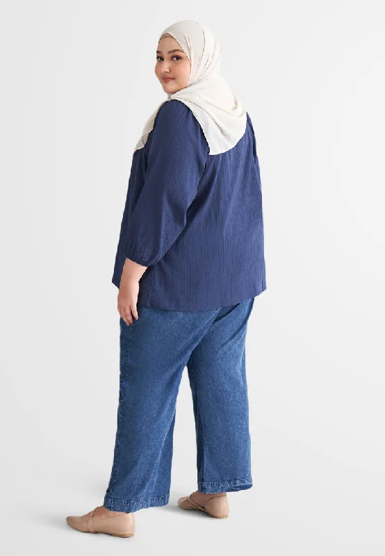 Sandra Bohemian Smock Neck Blouse - Dark Blue