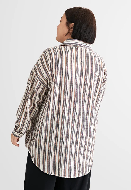 Shari Effortless Striped Work Shirt - Brown