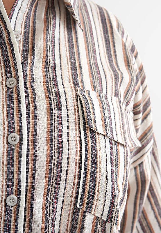 Shari Effortless Striped Work Shirt - Brown