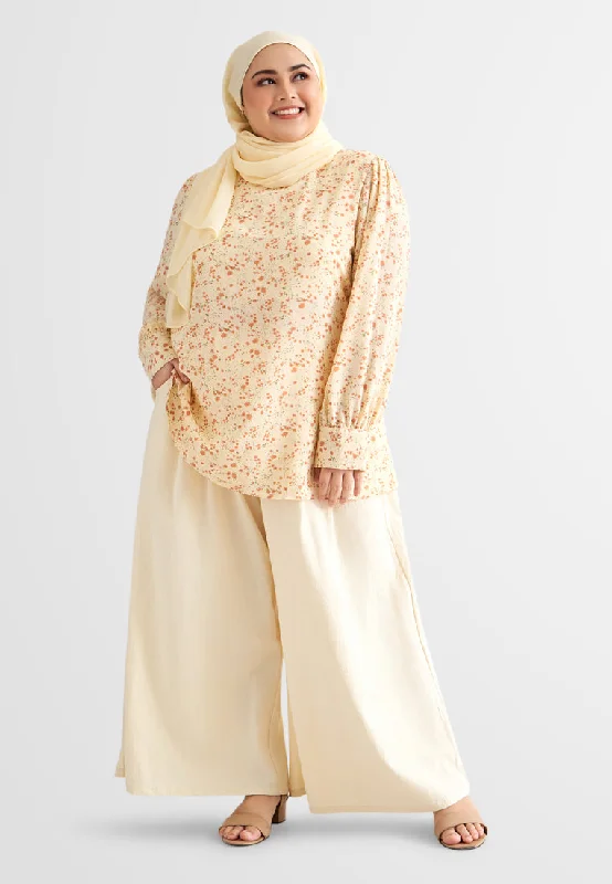 Florentina Long Sleeves Floral Blouse - Light Yellow