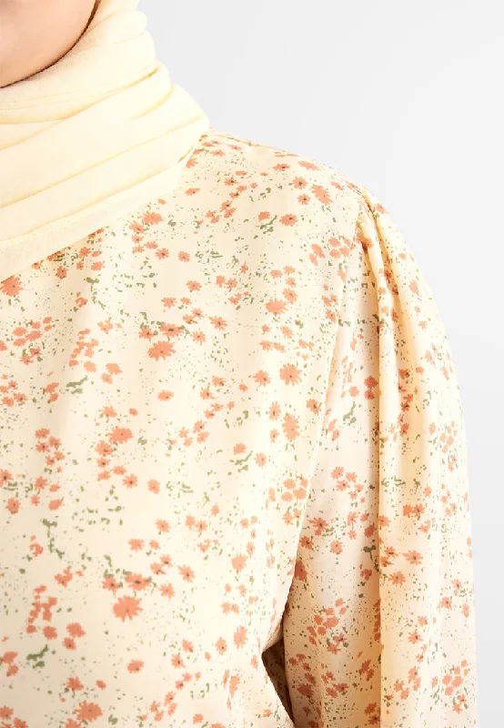 Florentina Long Sleeves Floral Blouse - Light Yellow