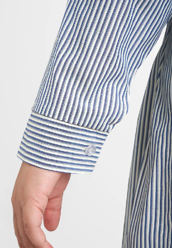 Sammie Stripes Stand Collar Button Blouse - Blue