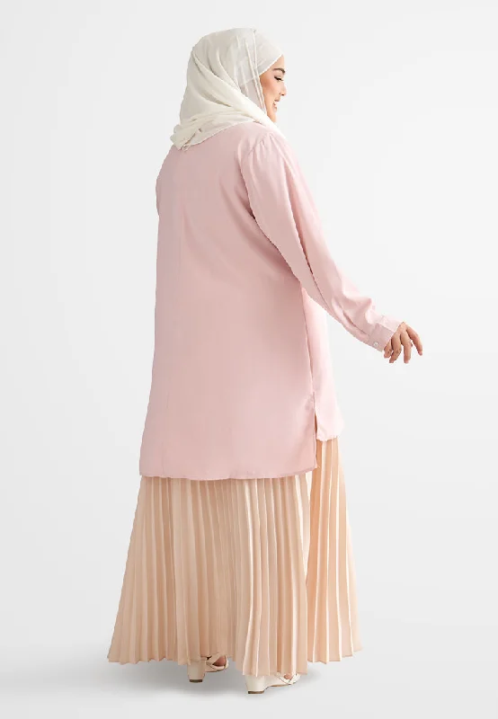 Tabbi Stand Collar Half Button Blouse - Pink