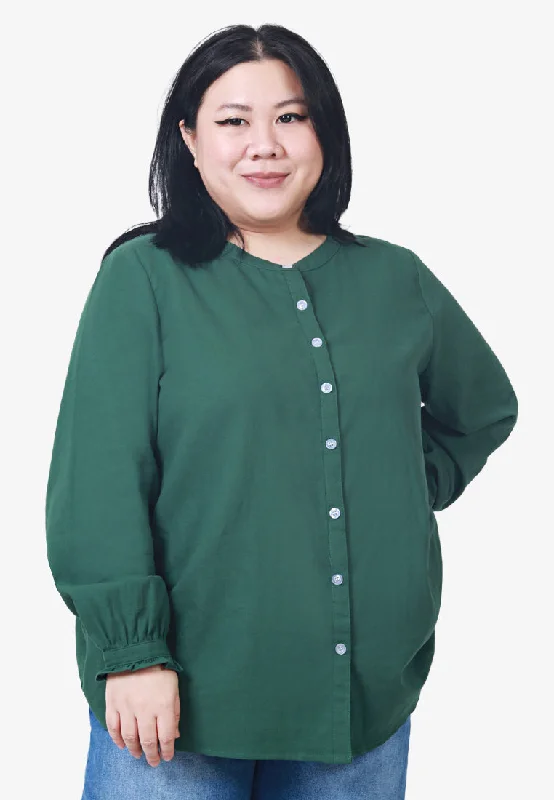 Robbyn Round Neck Button Blouse - Dark Green