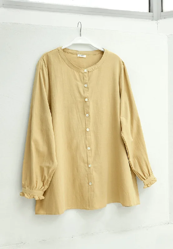 Robbyn Round Neck Button Blouse - Light Brown