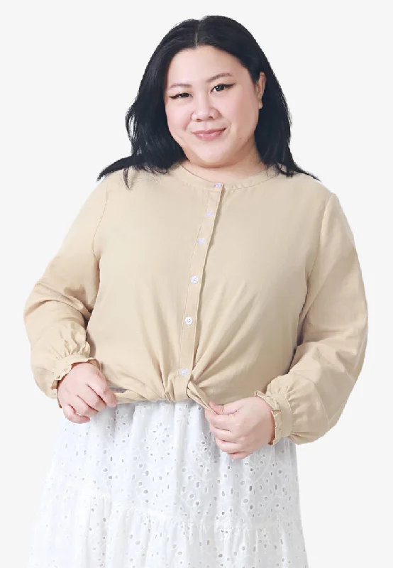 Robbyn Round Neck Button Blouse - Light Brown