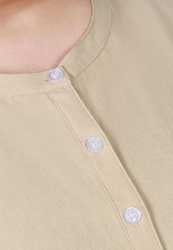 Robbyn Round Neck Button Blouse - Light Brown