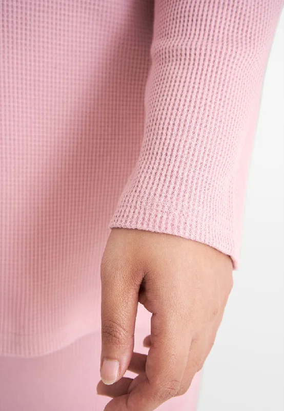 Wafah Long Sleeves Waffle Top - Pink