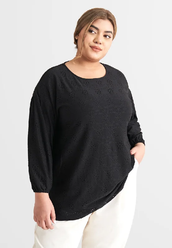 Evie Cotton Soft Eyelet Tee - Black