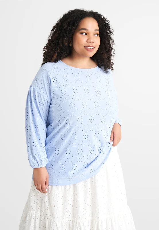 Evie Cotton Soft Eyelet Tee - Sky Blue