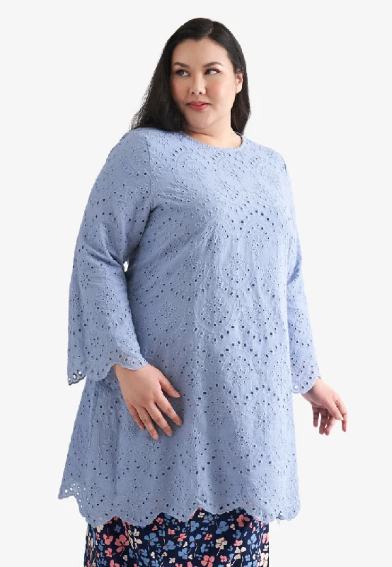 Laila Raya Eyelet Collection Long Eyelet Kurung Top - Blue