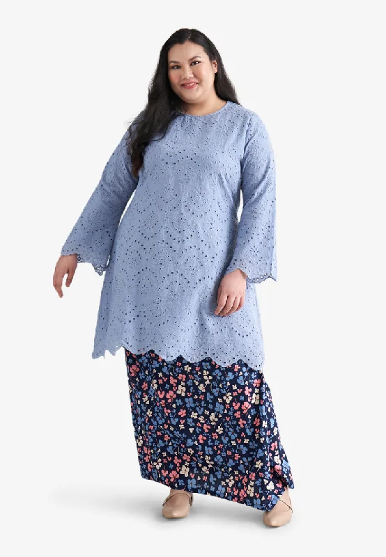 Laila Raya Eyelet Collection Long Eyelet Kurung Top - Blue