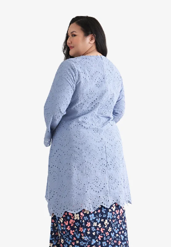 Laila Raya Eyelet Collection Long Eyelet Kurung Top - Blue