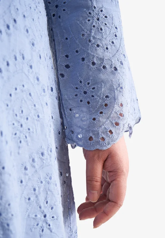 Laila Raya Eyelet Collection Long Eyelet Kurung Top - Blue