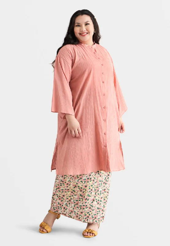 Rashida Long Cotton Button Kurung Top - Pink