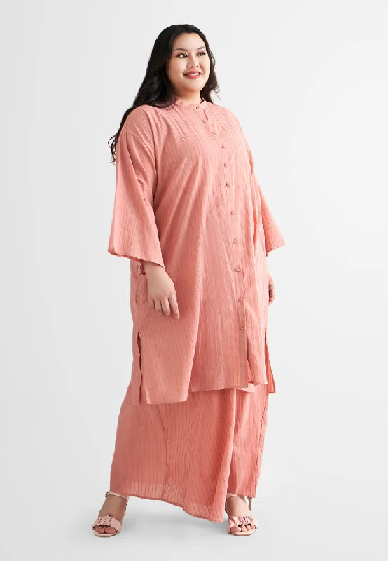 Rashida Long Cotton Button Kurung Top - Pink