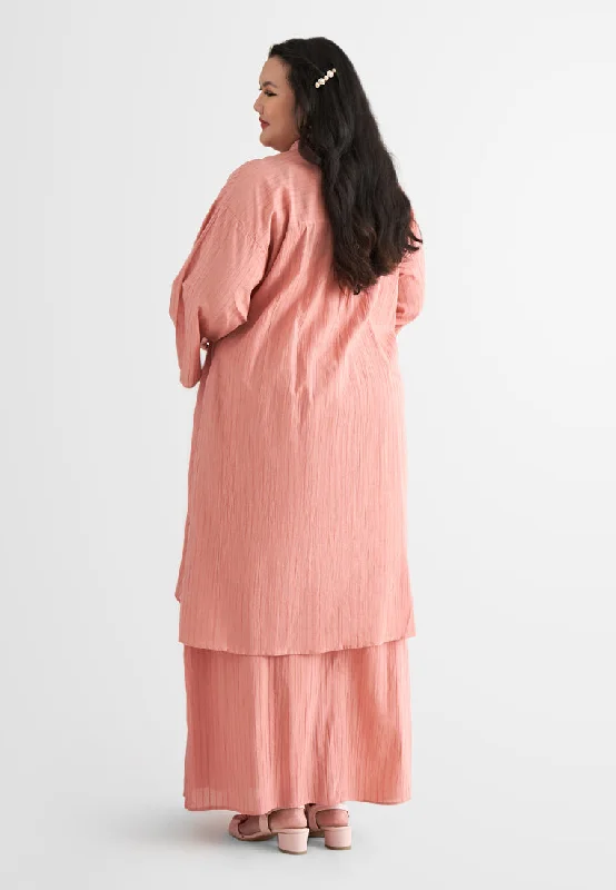 Rashida Long Cotton Button Kurung Top - Pink