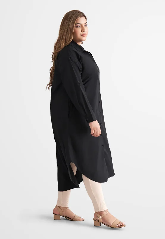 Linisha Minimalist Long Dress Shirt - Black