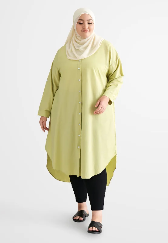 Linisha Minimalist Long Dress Shirt - Lime Green